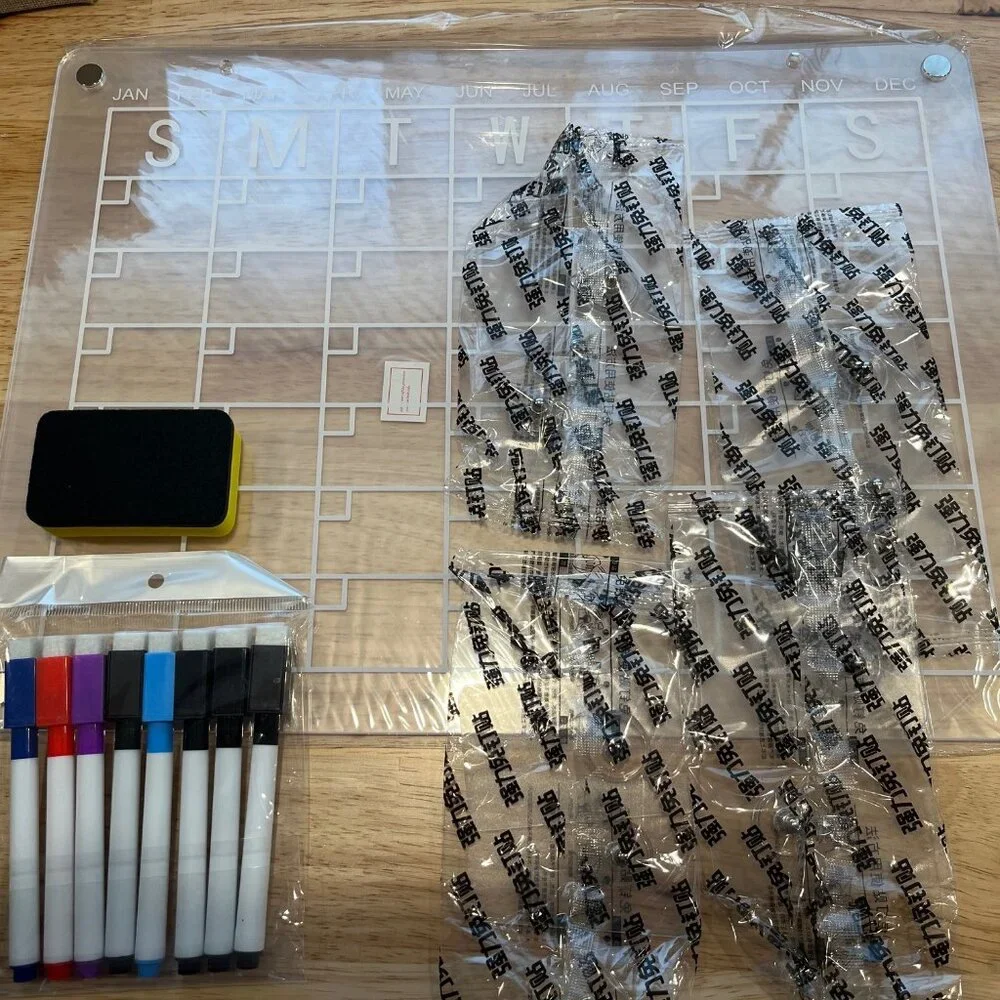 Clear Magnetic Acrylic Dry Erase Board - New w/ Markers & Eraser